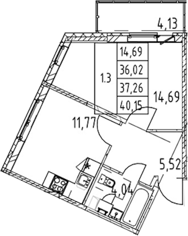 1-комнатная квартира 36.02 м², 2/12 эт., ЖК «Полис ЛАВрики»